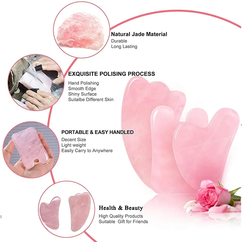 Jade Roller Gua Sha - Gül Kuvarsı Guaj Kazıyıcı Yüz Masaj