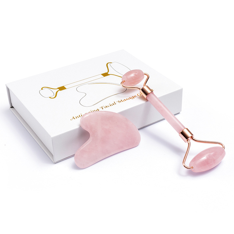 Jade Roller Gua Sha - Doğal gül kuvars yeşim rulo Gua