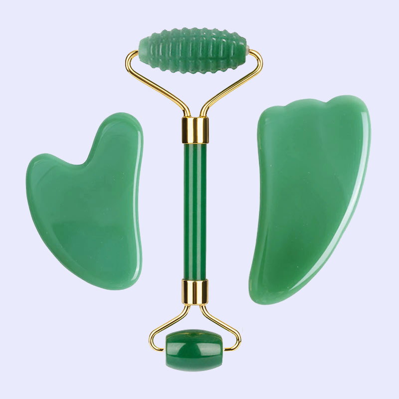 Jade Roller Gua Sha - Aventurin Yeşim Taşı Yüz Masaj Aleti,