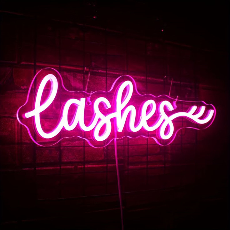 Beauty And Makeup Studio - Pembe LED Kirpikler Neon Tabela Duvar